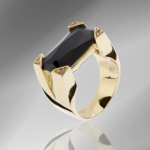 Anillo Hombre Cristal Negro Rectangular